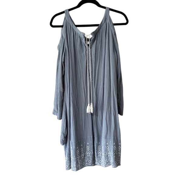 Knox Rose Blue Dress Long Sleeve Cut Out Shoulders Embroidered Stitching - Picture 1 of 9